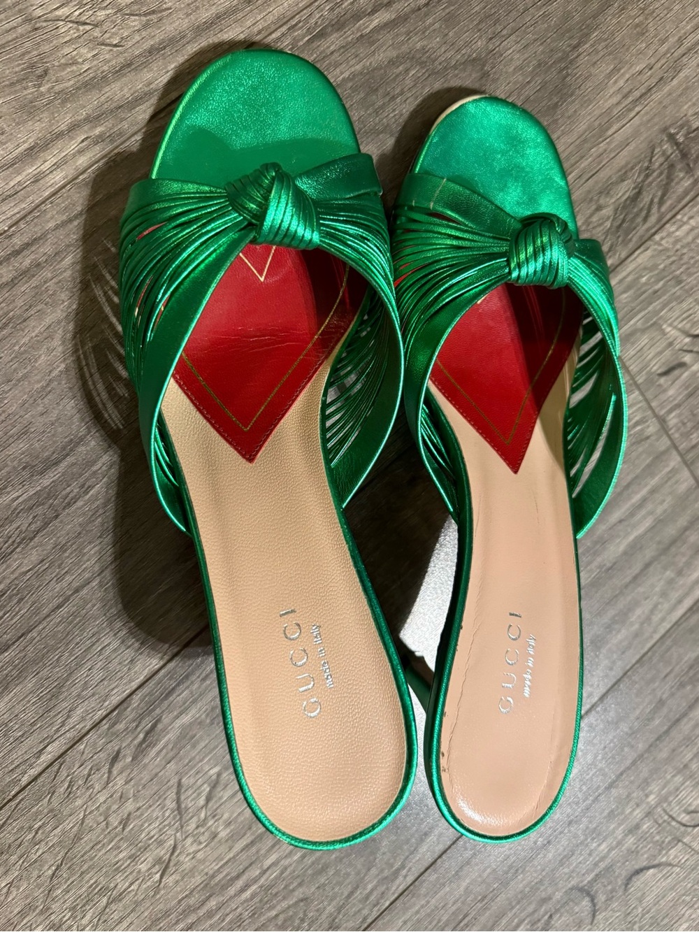 Gucci Emerald Green Satin Knot Slide Mules